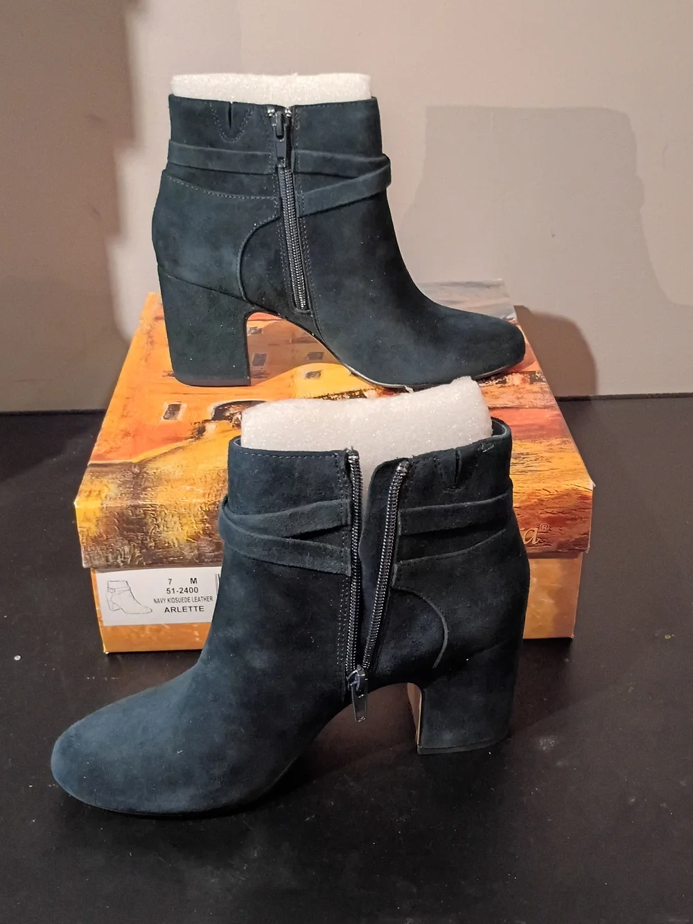 Bella Vita Dark Green Suede Ankle Boots with Block Heel